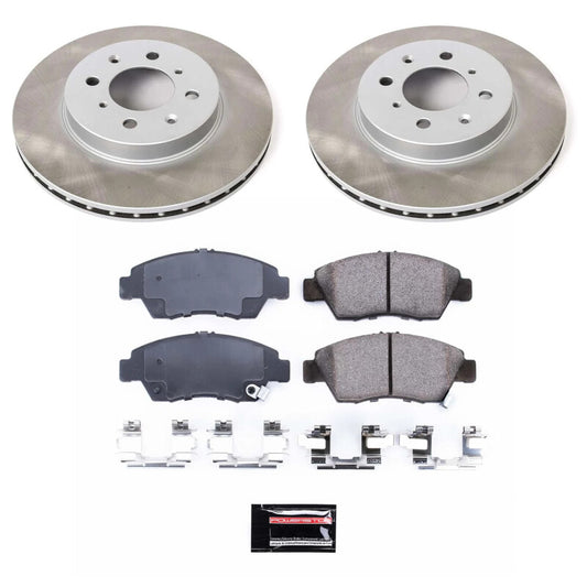 PowerStop front semi-coated brake rotor kit for Honda Fit 2007-2008, performance blank brake kit with ventilated rotors.