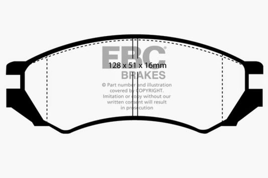 EBC Redstuff front brake pads for Nissan NX 2.0 (ABS) 1991-1993, high-performance brake pad set with red friction material.