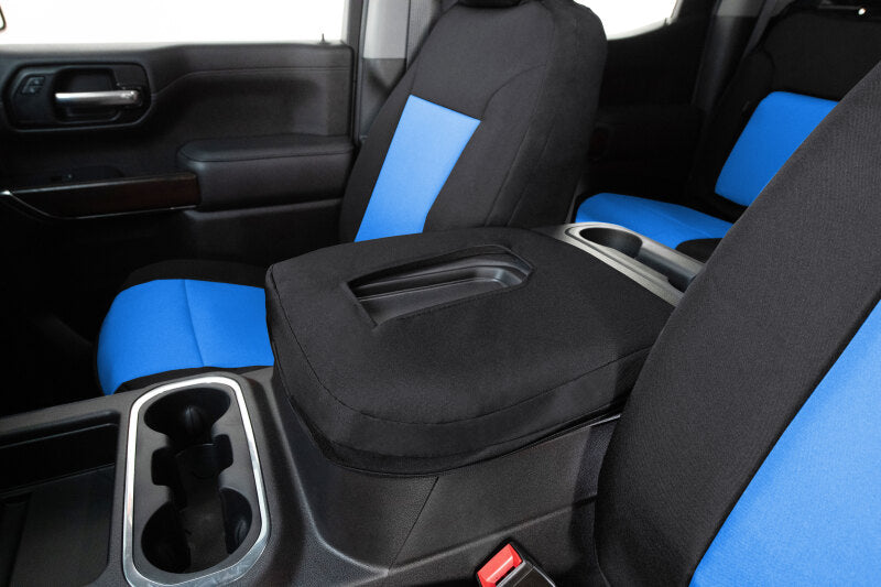 Covercraft blue and black Endura PrecisionFit second row seat covers for Ford Expedition 2021-2024, custom-fit interior protection.