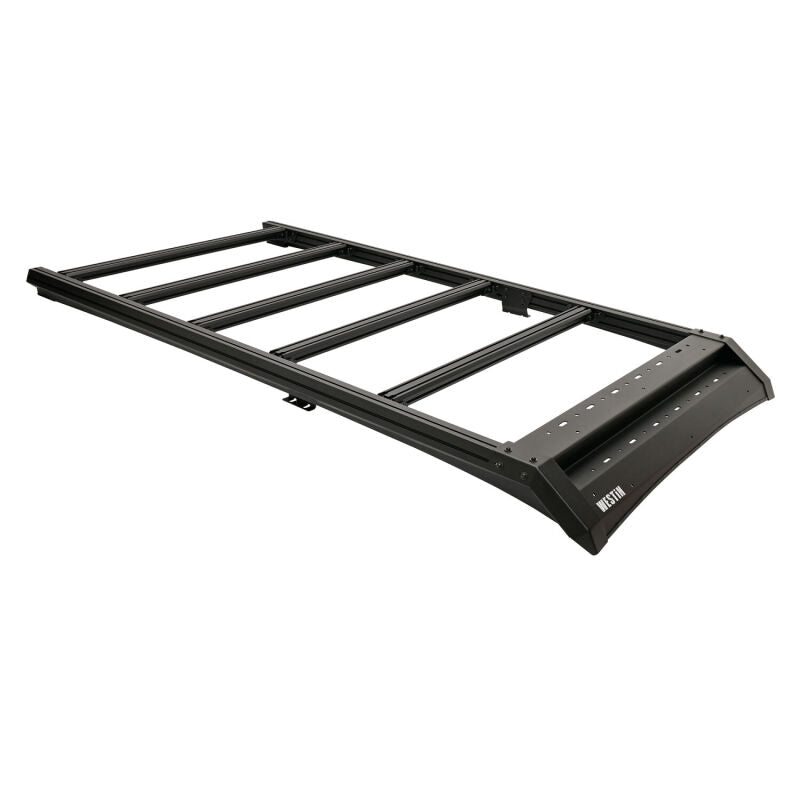Westin 25-26 Toyota 4Runner Mesa roof rack installed on vehicle roof, showing sturdy metal construction for cargo transport.