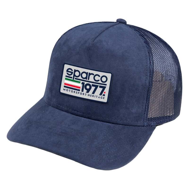 Navy Sparco Cap Trucker headwear with mesh back and curved brim, featuring the SPARCO logo on the front.