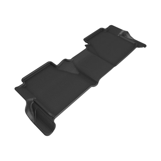 Black 3D MAXpider 22-23 Nissan Frontier Crew Cab rubber floor mat with 2nd row Kagu design and built-in subwoofer protection.
