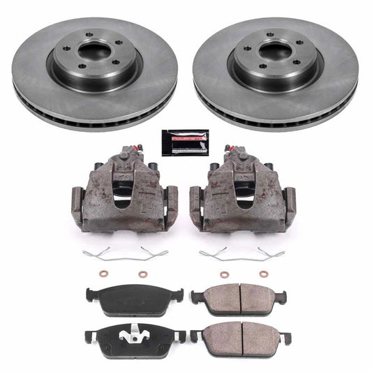 PowerStop OE front brake calipers with Autospecialty kit for 2017-2019 Ford Escape, showing metallic caliper components.