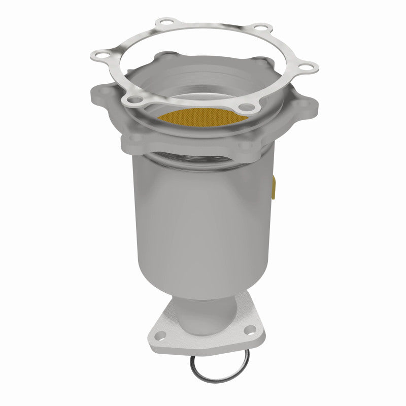 MagnaFlow catalytic converter for 1997 Infiniti QX4 3.3L, direct fit replacement, metallic component with mounting flanges.