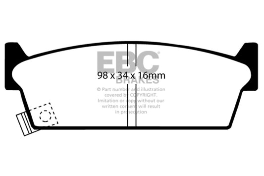 EBC Greenstuff rear brake pads for Infiniti M30 3.0, performance brake pads with green friction material, shown in the image.
