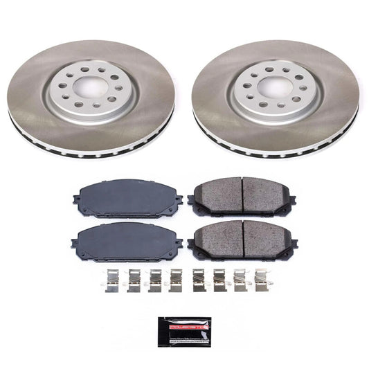 PowerStop Jeep Cherokee front semi-coated brake rotor kit with performance blank rotors and mounting hardware.