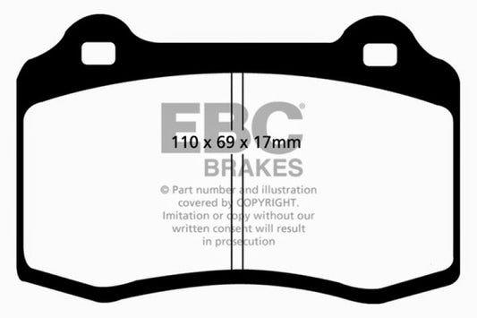 EBC Redstuff front brake pads for Alfa Romeo GTV 3.0, performance brake pads with Brembo design and red friction material.