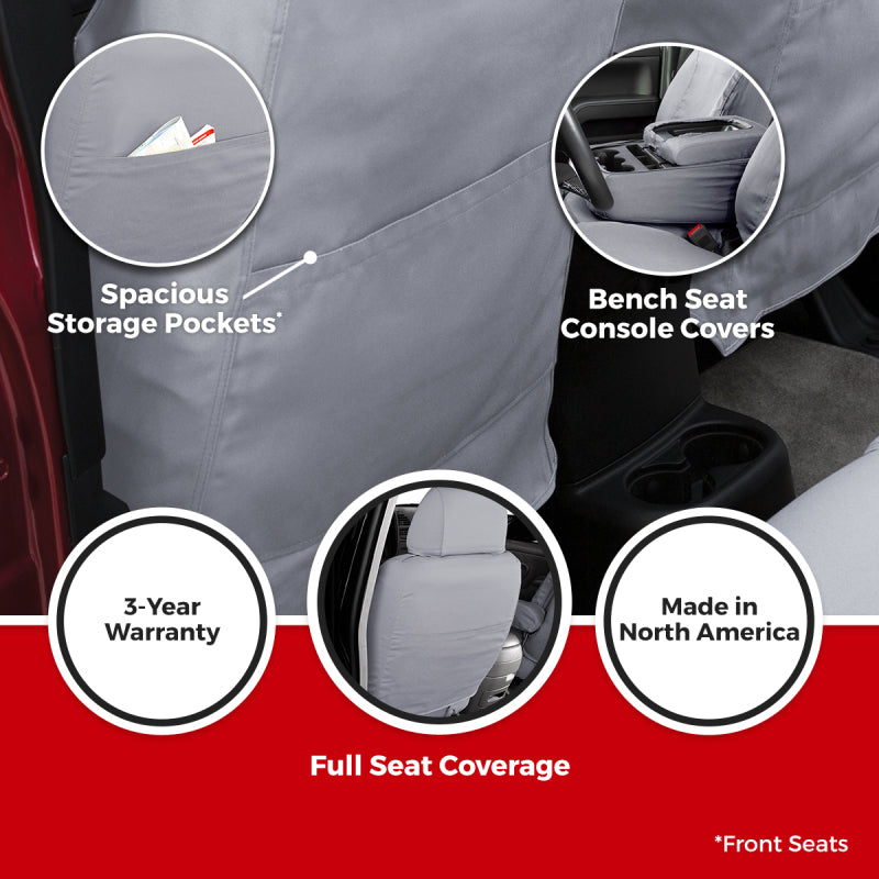 Covercraft taupe third-row seat cover for Ford Transit 2019-2023, custom polycotton fabric, protects and enhances interior appearance.