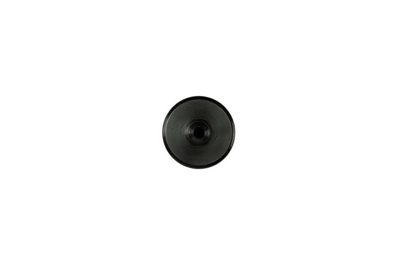 Turbosmart 10um 6AN inline fuel filter in black, designed for automotive fuel systems, showing the compact filter with fittings.