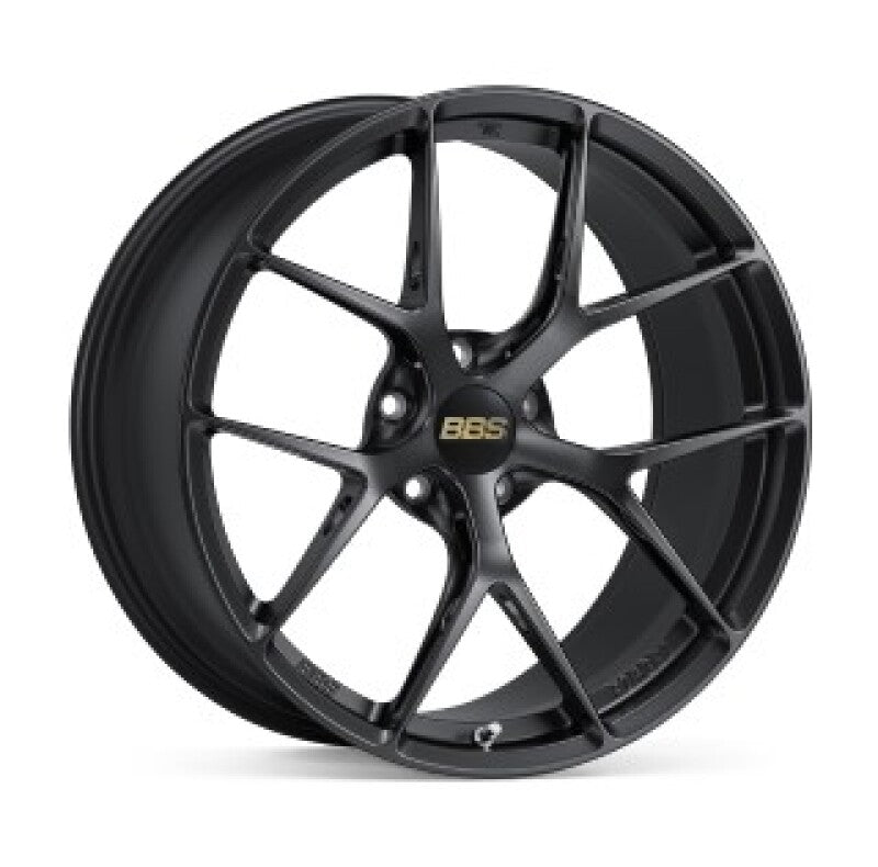 BBS FI-R 20x9.5 matte black forged wheel with 5x112 bolt pattern and ET25 offset, shown from side angle.