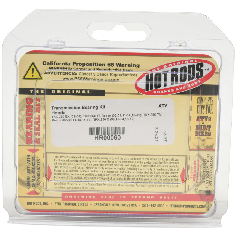 Hot Rods Honda TRX 250 EX 250cc transmission bearing kit with four bearings for motorcycle repair and maintenance.