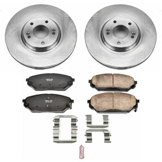 PowerStop OE front brake kit for Hyundai Veracruz 2007-2012, includes brake rotors and pads, installed on vehicle.