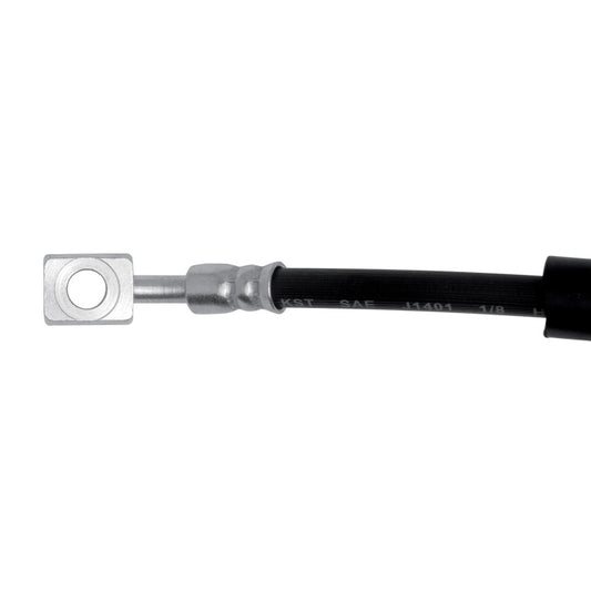 DFC Cadillac ATS rear brake hose from the brake line kit, showing the flexible rubber brake line with metal fittings.