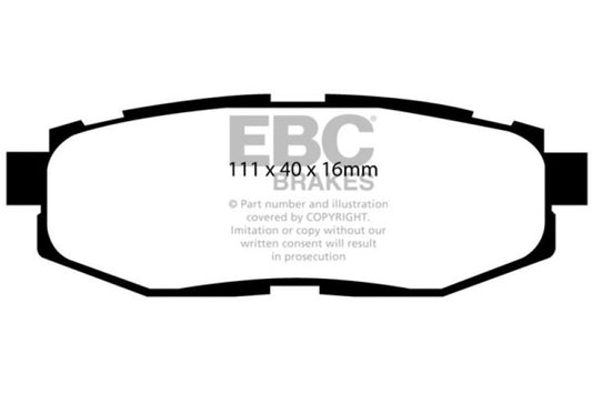 EBC 12+ Redstuff rear brake pads for Scion FR-S, high-performance brake pads with red friction material for improved stopping power.