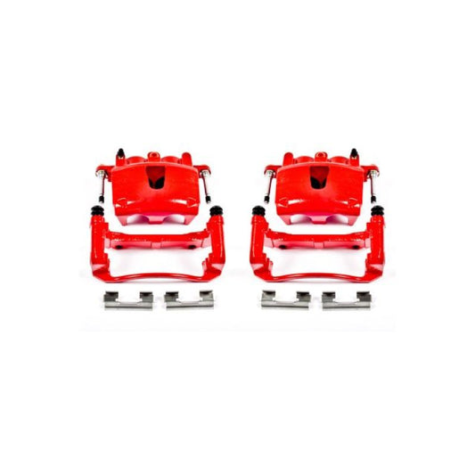 Pair of PowerStop front red brake calipers with brackets for Jeep Commander 2006-2010, performance brake calipers for enhanced stopping power.