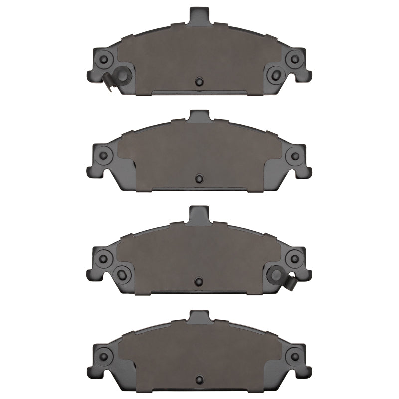 Front view of R1 Concepts OE brake pads for Chevrolet Classic R1 97-05, showcasing the brake pad design and material.