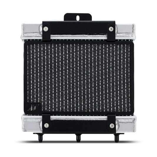 Mishimoto 15-20 BMW F8X M3 M4 performance auxiliary radiator showing aluminum core and fittings for optimal cooling.
