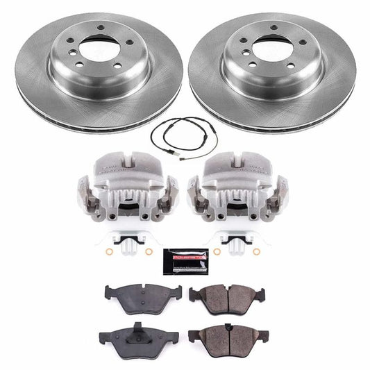 PowerStop OE front brake kit for BMW Z4 2009-2016 with calipers, featuring high-performance brake components and rotors.