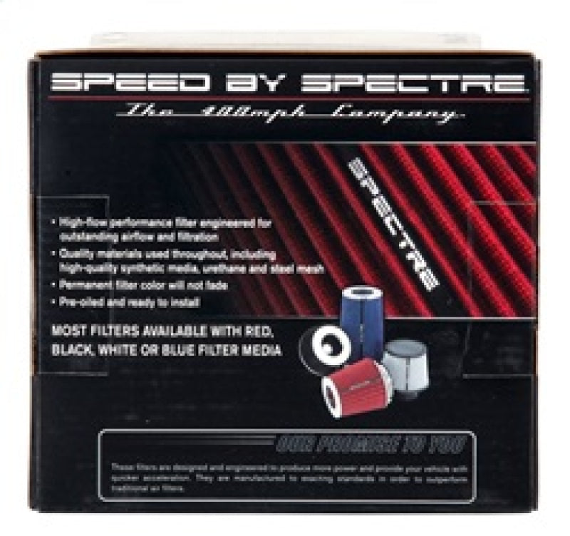 Spectre adjustable conical air filter in red, 5-1/2 inches tall, fits 3 to 4-inch tubes, universal fit for vehicle air intake systems.