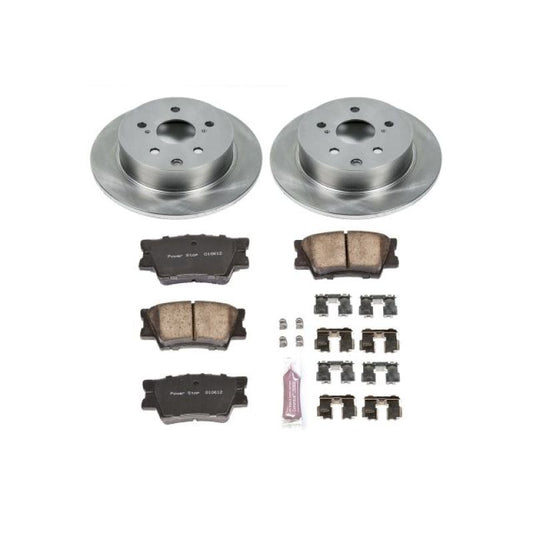 PowerStop OE rear brake kit for 2009-2010 Pontiac Vibe, automotive specialty brake components with brake rotors and pads.