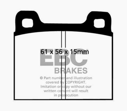 EBC Redstuff performance brake pads for Porsche 911 2.7L, front and rear, showing the red friction material and packaging.