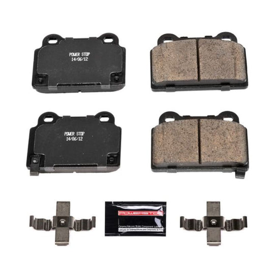 PowerStop rear Z23 Evolution sport brake pads for Mitsubishi Lancer 2008-2015 with hardware, performance brake replacement.