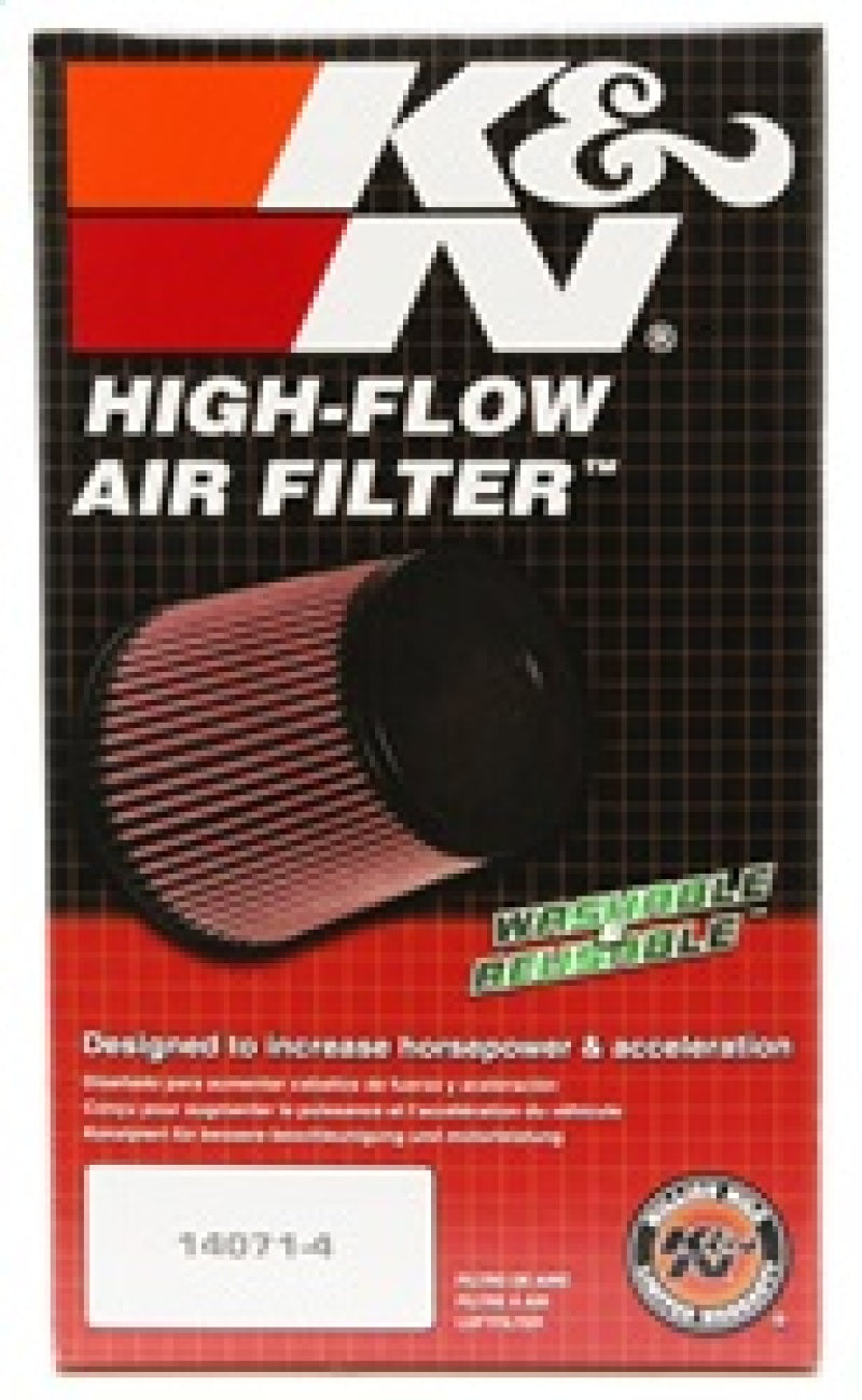 K&N universal rubber air filter with 3-inch flange, 5-inch outer diameter, 4-5/8-inch outer diameter top, and 8-inch height