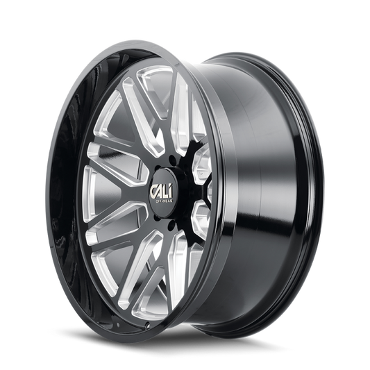 Cali Off-Road Invader 20x12 gloss black milled cast wheel with -51mm offset and 106.1mm hub for off-road vehicles.