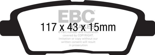 EBC Redstuff performance rear brake pads for Hyundai Genesis 3.8, designed for improved braking performance.