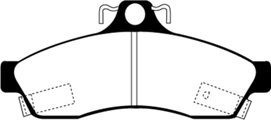 EBC performance rear brake pads for 92-96 Chevrolet Caprice 4.3, featuring red brake pad friction material.