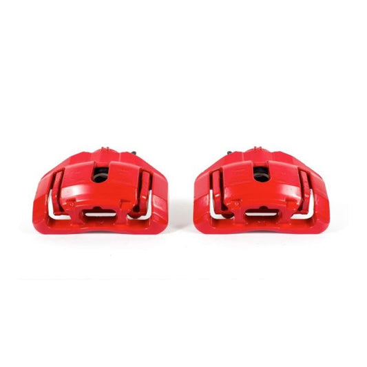 Pair of PowerStop front red brake calipers for BMW 335d, includes brackets, performance upgrade for improved braking.
