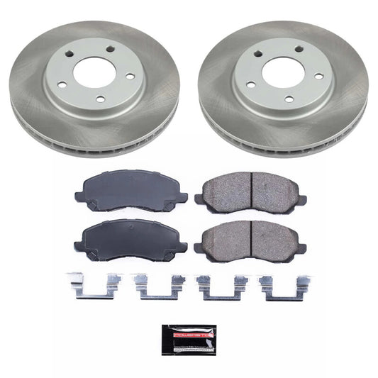 PowerStop front semi-coated rotor kit for Mitsubishi Lancer 2008-2017, performance brake kit with black semi-coating.