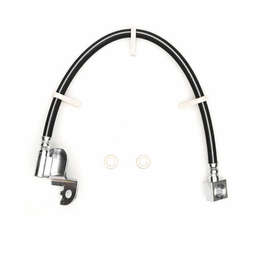 DFC Ford Thunderbird front-left brake hose from brake line kit, showing the flexible rubber and metal fittings for the braking system.