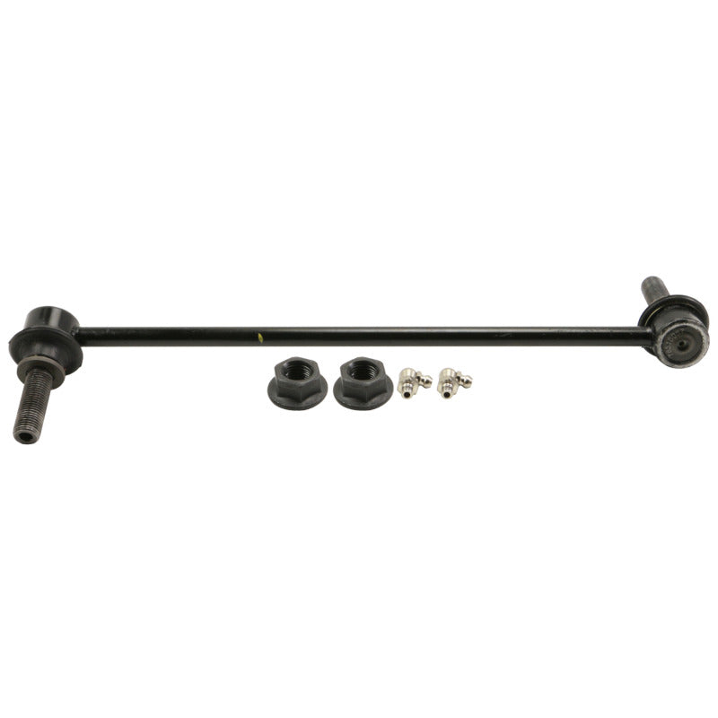Moog front right sway bar endlink for Ford Police Interceptor Utility 2013-2019, showing metal linkage and mounting hardware.