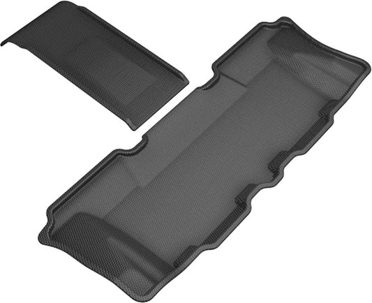 Black rubber 3D MAXpider floor mats for 2013-2019 Hyundai Santa Fe third row, showing textured surface and custom fit.