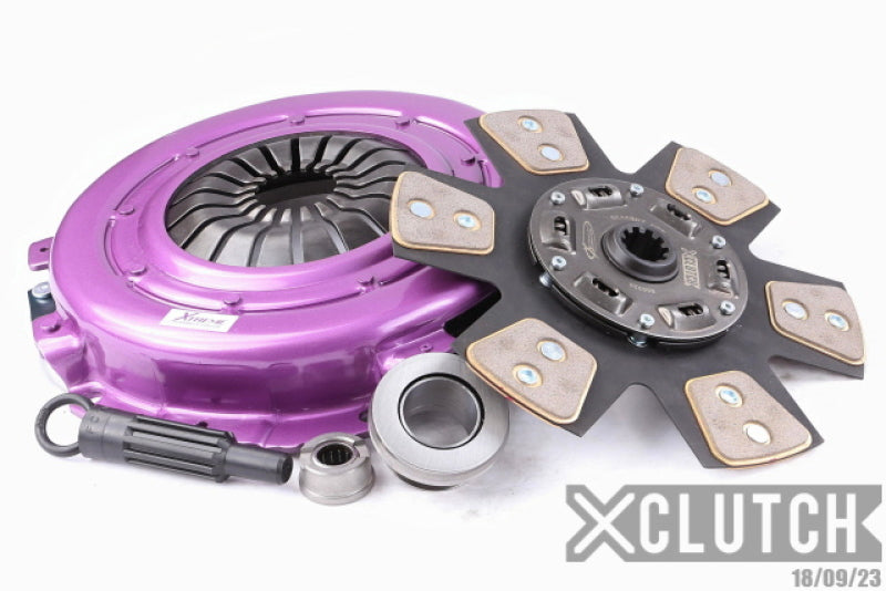 XClutch Stage 2 sprung ceramic clutch kit installed in a 1996-2004 Ford Mustang GT 4.6L engine, showing clutch components.