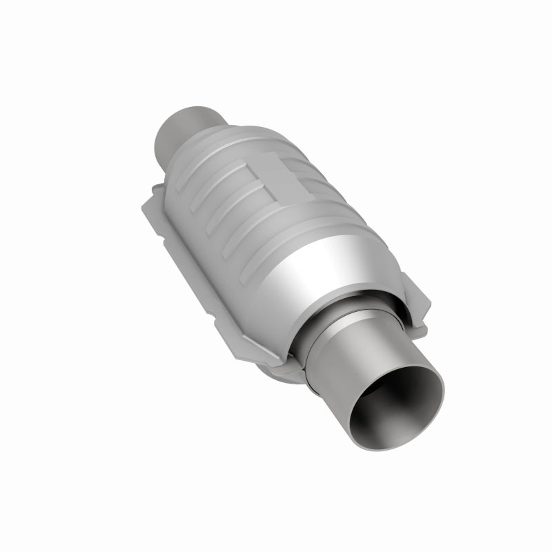MagnaFlow universal catalytic converter, 2.25-inch OEM CARB compliant exhaust part for vehicles, shown in the image.