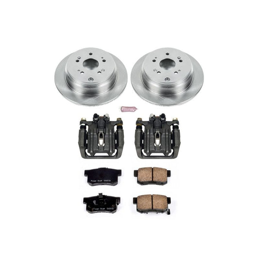 PowerStop OE rear brake kit with calipers for 2005-2006 Honda CR-V, includes brake rotors and hardware.