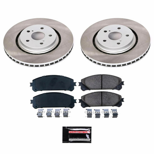 PowerStop semi-coated front brake rotor kit for Toyota Camry 2020-2023, performance brake kit with drilled and slotted rotor design.