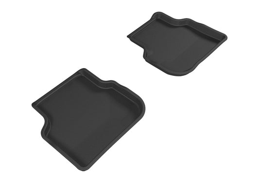 Black 3D MAXpider Kagu rubber floor mats for second row of 2011-2018 Volkswagen Jetta Sedan, showing textured surface and raised edges.