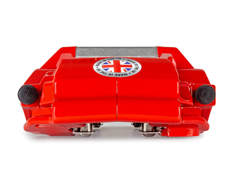 EBC Racing Red Apollo-6 brake calipers with 380mm rotors on a Honda Civic Type-R FK8 front big brake kit.