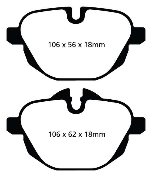 EBC Greenstuff rear brake pads for BMW X3 2.0 Turbo F25, high-performance brake pads with green friction material.