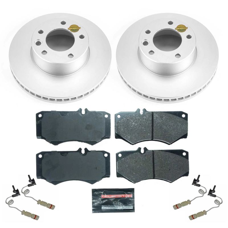 PowerStop OE brake kit for Mercedes-Benz G550, front Euro-Stop brake pads and rotors installed on vehicle.