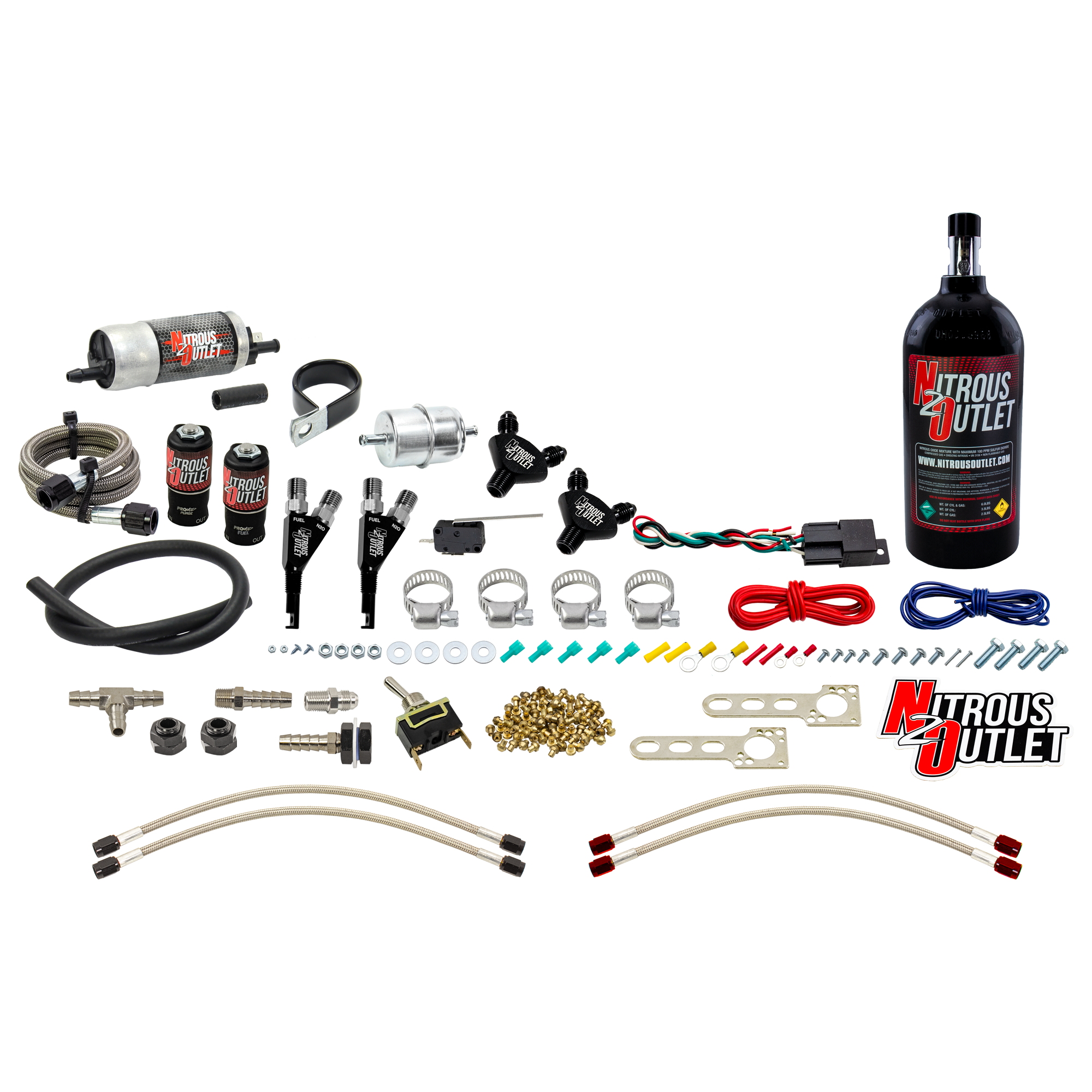 Nitrous Outlet Powersports Twin Cylinder Wet Nozzle System (Aluminum 90 Degree Nozzles)(Gas)(6 psi)(20,30,40,50,60 HP)(2.5...