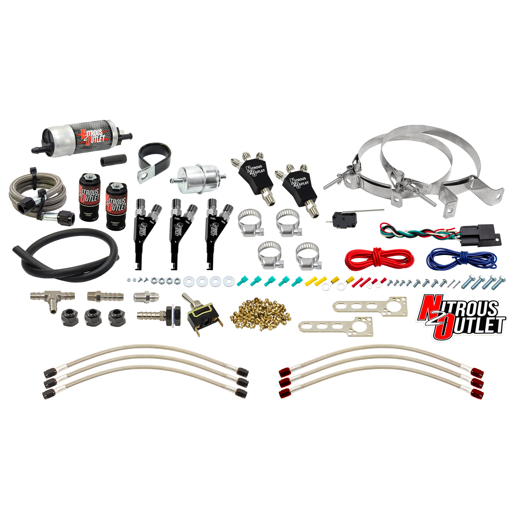 Nitrous Outlet Powersports Three Cylinder Wet Nozzle System (Aluminum 90 Degree Nozzles)(Gas)(6 psi)(30,45,60,75,90 HP)(No...