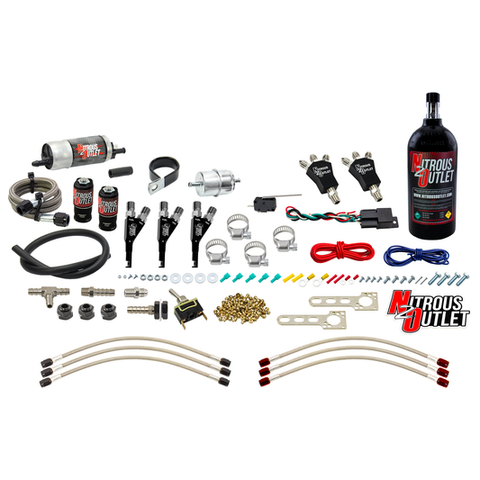Nitrous Outlet Powersports Three Cylinder Wet Nozzle System (Aluminum 90 Degree Nozzles)(Gas)(6 psi)(30,45,60,75,90 HP)(2....