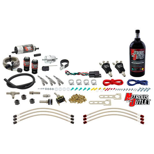 Nitrous Outlet Powersports Three Cylinder Wet Nozzle System (Stainless 90 Degree Nozzles)(Gas)(6 psi)(30,45,60,75,90 HP)(2...