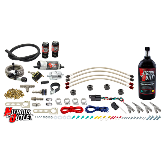 Nitrous Outlet Powersports Four Cylinder Wet Nozzle System (Aluminum 90 Degree Nozzles)(Gas)(6 psi)(40,60,80,100,125 HP)(2...