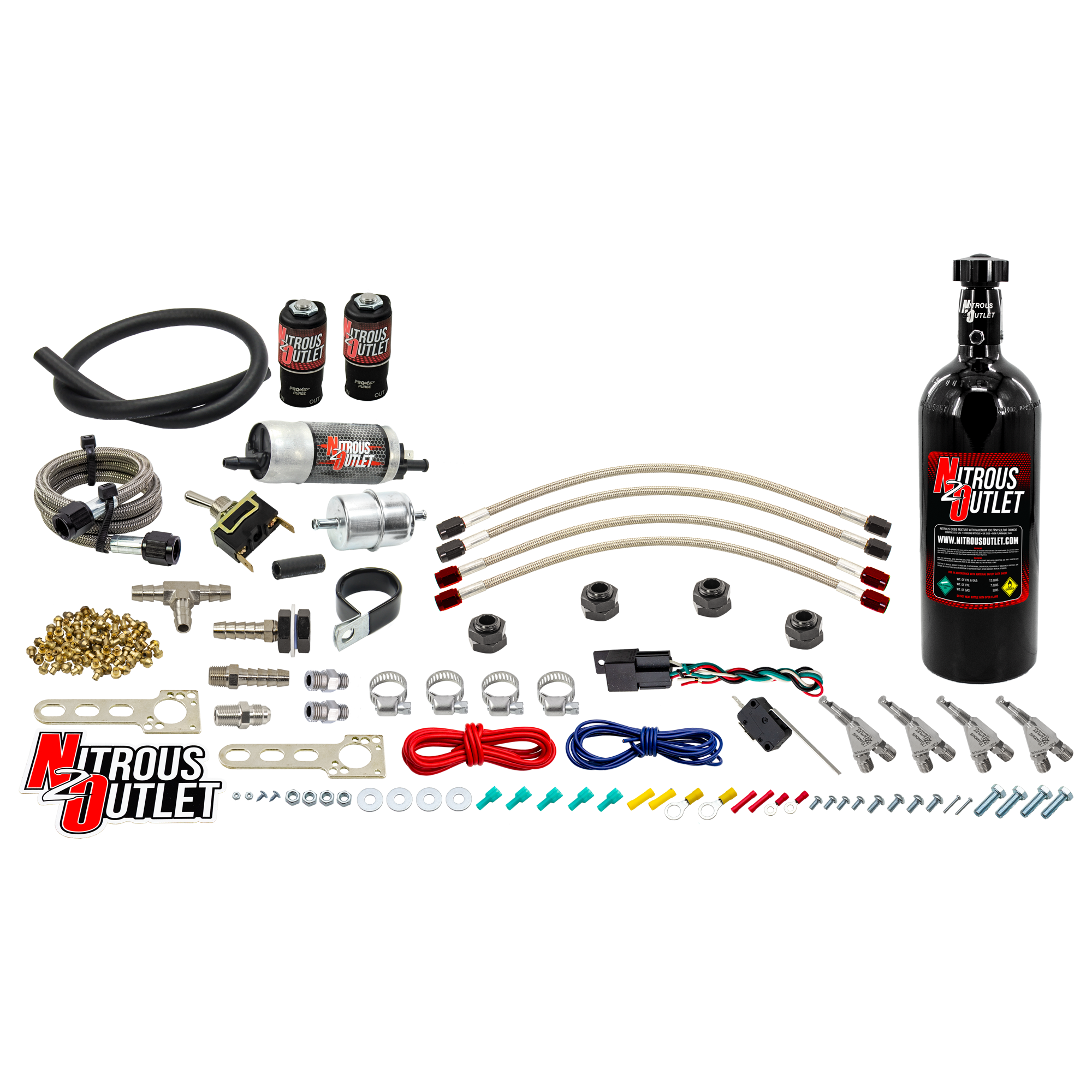 Nitrous Outlet Powersports Four Cylinder Wet Nozzle System (Aluminum 90 Degree Nozzles)(Gas)(6 psi)(40,60,80,100,125 HP)(5...