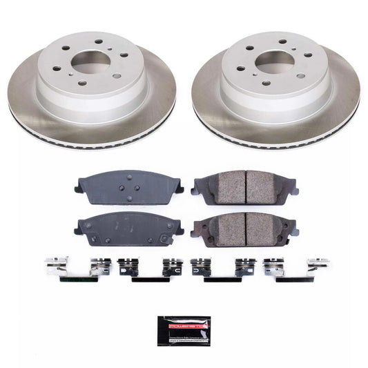 PowerStop rear semi-coated brake rotor kit for 2015-2020 GMC Yukon XL, performance brake kit with black finish and ventilated design